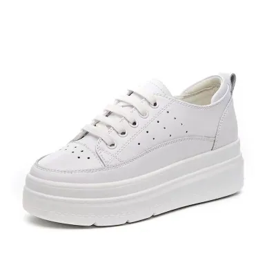Women Sweet Style Round Toe Genuine Leather Platform Sneakers Shoes Size 4.5-9