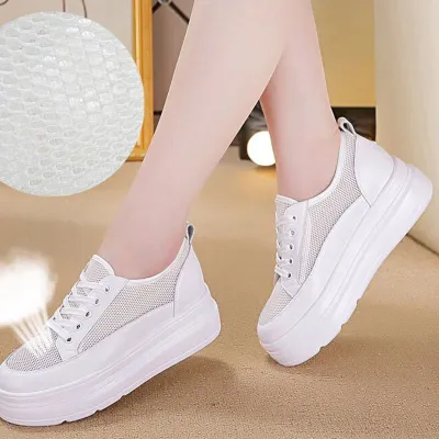 Women Sweet Style Round Toe Genuine Leather Platform Sneakers Shoes Size 4.5-9