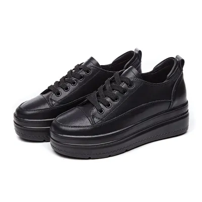 Women Sweet Style Round Toe Genuine Leather Platform Sneakers Shoes Size 4.5-9