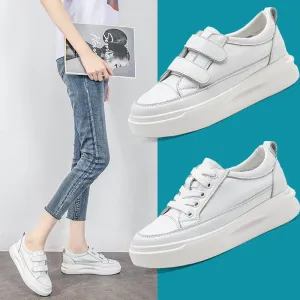 Size:4.5-8 Women's Leisure Breathable Leather Upper Platform Sneakers Shoes