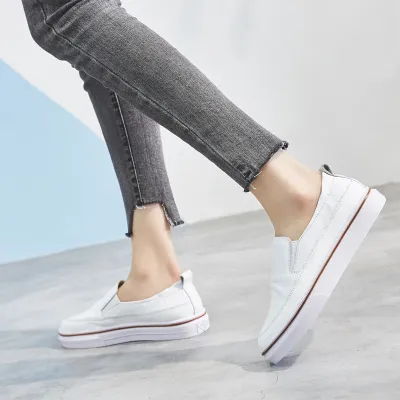 Women's Leisure Genuine Leather Slip-on Flat Sneaker Shoes (Size 4.5-8)