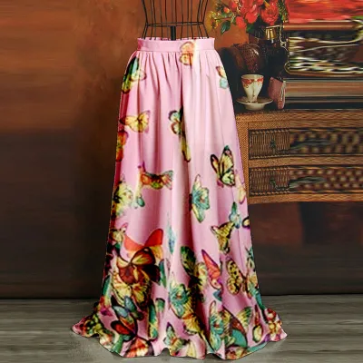S-3XL Women Elegant Butterfly Printed Large Hem Summer Skirt