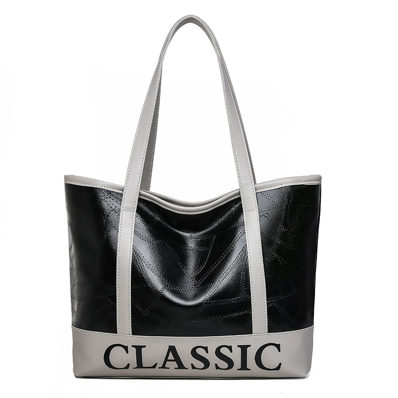 ★TOUT Y EST★ Athleisure Logo Print Tote Bag IVORY DXTG3123 Wholesale Women Leisure Letter Print Block Color Tote Bag