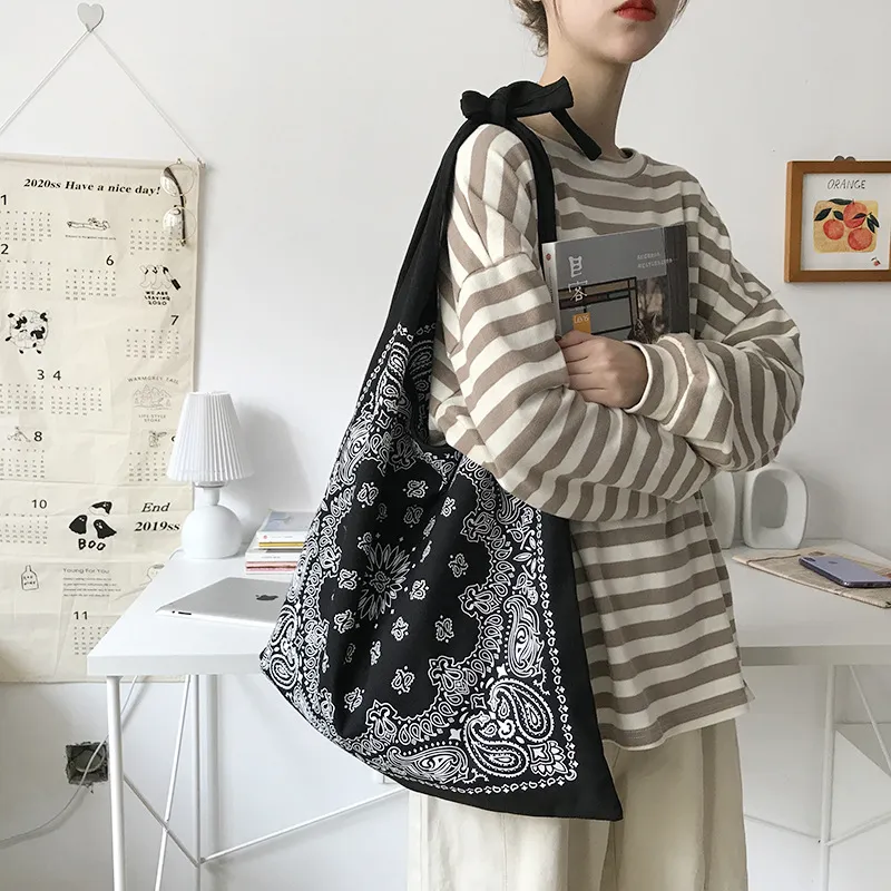 Women Ethnic Style Large Capacity Canvas Shoulder Bag with Abstract Painting