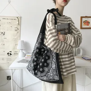Women Ethnic Style Large Capacity Canvas Shoulder Bag with Abstract Painting