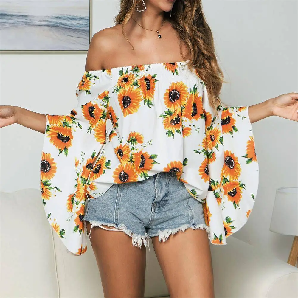 S-XL Women Off-the-shoulder Floral Print Loose Blouse