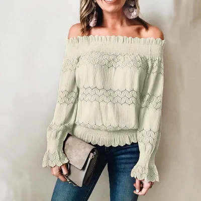 S-XL Women Off-the-shoulder Flare Sleeve Sweet Blouse