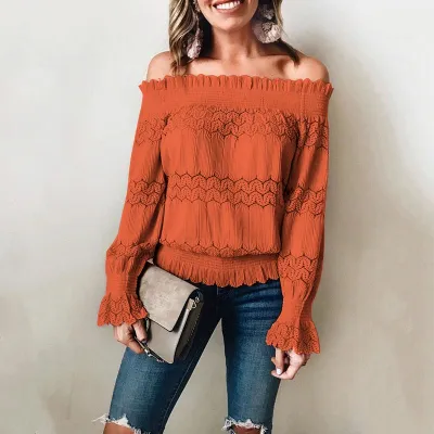 S-XL Women Off-the-shoulder Flare Sleeve Sweet Blouse