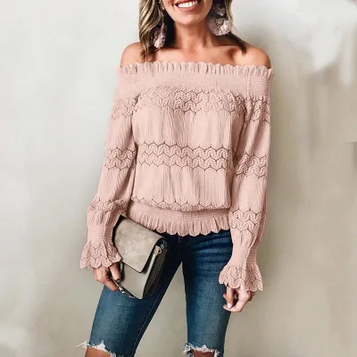 S-XL Women Off-the-shoulder Flare Sleeve Sweet Blouse
