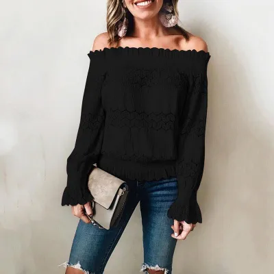 S-XL Women Off-the-shoulder Flare Sleeve Sweet Blouse