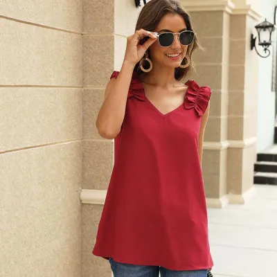 S-XXL Women Slim Fit V-Neck Tank Top Solid Color Office Commuting