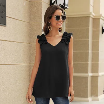 S-XXL Women Slim Fit V-Neck Tank Top Solid Color Office Commuting