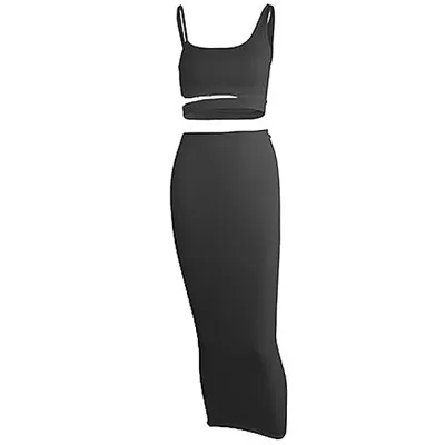 S-XL Solid Color Irregular Hollow Tank Top And Skirt Two-piece Sets
