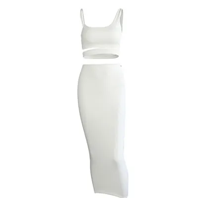 S-XL Solid Color Irregular Hollow Tank Top And Skirt Two-piece Sets