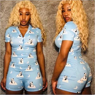 S-XXL Women Sexy Butterfly Print Single-breasted Short-sleeve Rompers