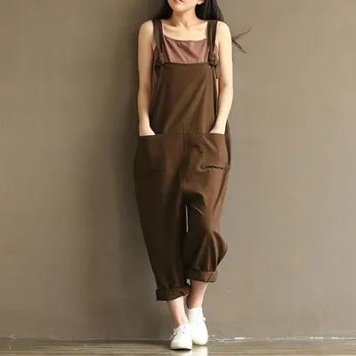 S-5XL Women Fashion Solid Color Pocket Oversize Jumpsuits