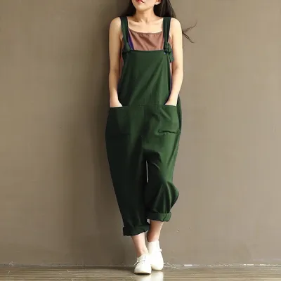 S-5XL Women Fashion Solid Color Pocket Oversize Jumpsuits