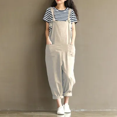 S-5XL Women Fashion Solid Color Pocket Oversize Jumpsuits