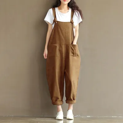 S-5XL Women Fashion Solid Color Pocket Oversize Jumpsuits
