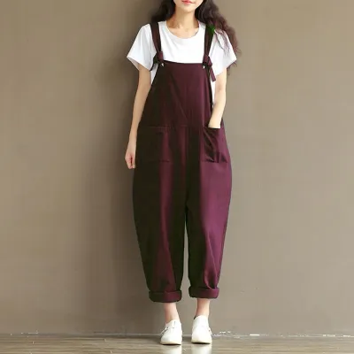 S-5XL Women Fashion Solid Color Pocket Oversize Jumpsuits