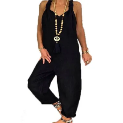 S-5XL Women Casual Solid Color Plus Size Pullover Jumpsuits
