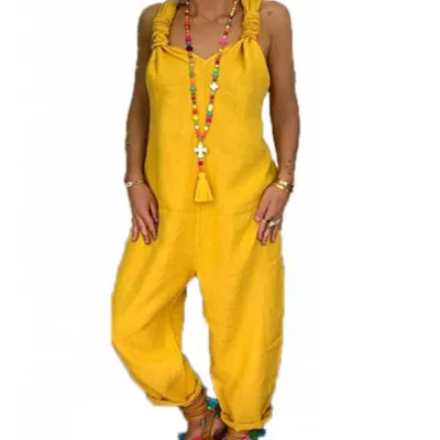 S-5XL Women Casual Solid Color Plus Size Pullover Jumpsuits