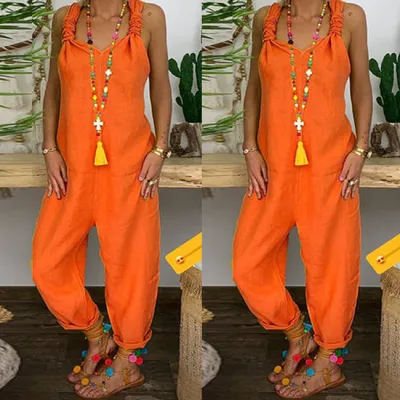 S-5XL Women Casual Solid Color Plus Size Pullover Jumpsuits