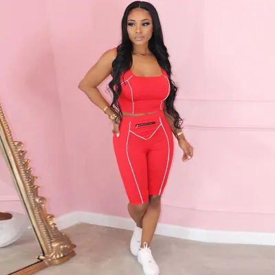 S-XL Women Sexy Backless Crop Top And Zipper Boxing Shorts Two-piece Sets