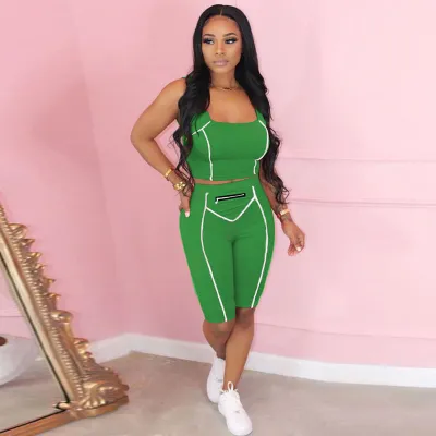 S-XL Women Sexy Backless Crop Top And Zipper Boxing Shorts Two-piece Sets