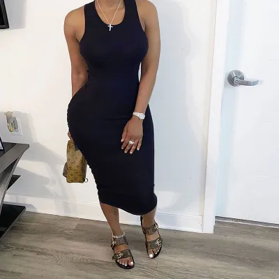S-3XL Women Solid Color Crease Irregular Bodycon Dress