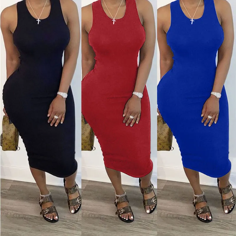 S-3XL Women Solid Color Crease Irregular Bodycon Dress