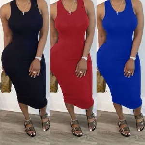 S-3XL Women Solid Color Crease Irregular Bodycon Dress