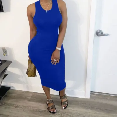 S-3XL Women Solid Color Crease Irregular Bodycon Dress