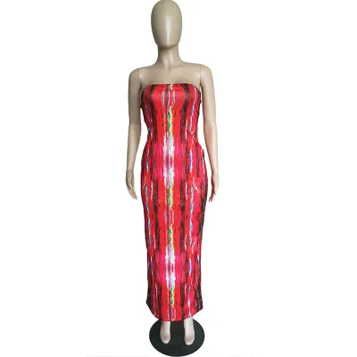 S-3XL Women Sexy Tie-dye Strapless Bodycon Maxi Tube Dress