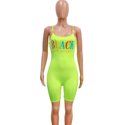 S-XL Women Sexy Backless Letter Print Sling Slim Rompers