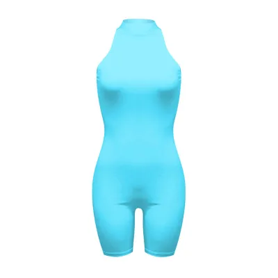 S-2XL Women Solid Color Round Neck Sleeveless Bodycon Rompers