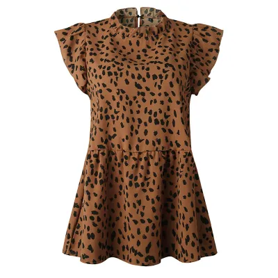 Casual Women's Polka Dot Print Ruffled Sleeveless Loose Blouse