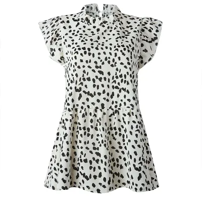 Casual Women's Polka Dot Print Ruffled Sleeveless Loose Blouse
