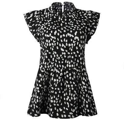 Casual Women's Polka Dot Print Ruffled Sleeveless Loose Blouse