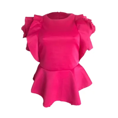 S-2XL Women Rose Design Flouncing Sleeve Blouse