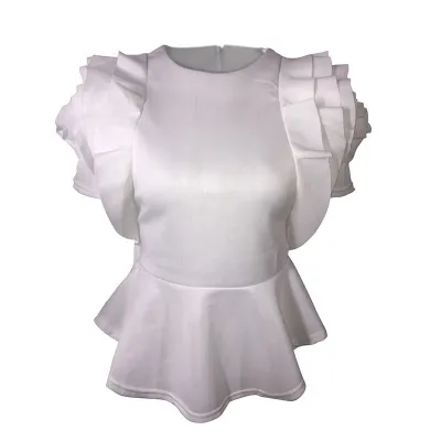 S-2XL Women Rose Design Flouncing Sleeve Blouse