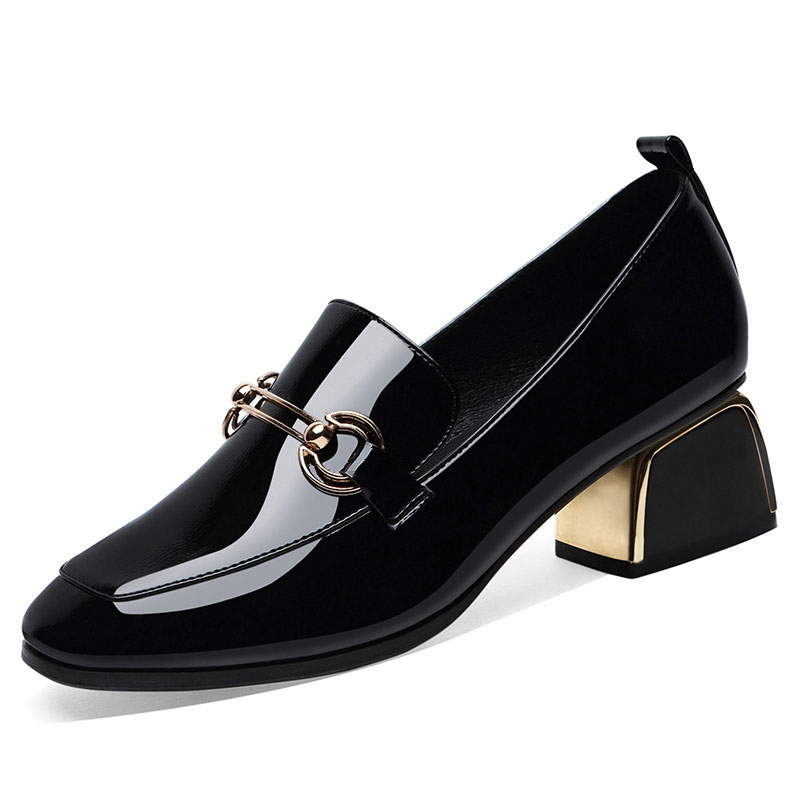 JACLYN Black Buckle Loafers | Women's Flat Black Loafers