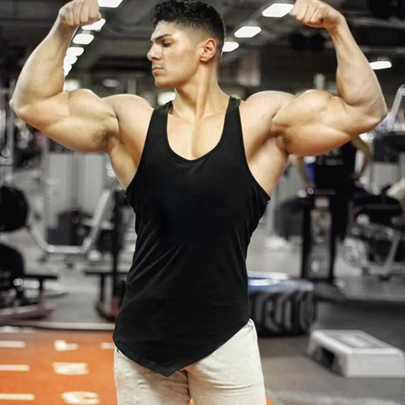 M-2xl Men Casual Solid Color Irregular Sports Tank Top Cotton