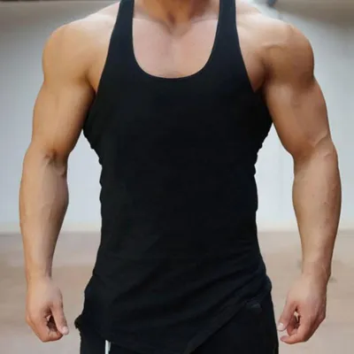 M-2xl Men Casual Solid Color Irregular Sports Tank Top Cotton