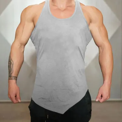 M-2xl Men Casual Solid Color Irregular Sports Tank Top Cotton