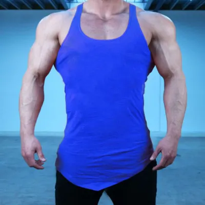 M-2xl Men Casual Solid Color Irregular Sports Tank Top Cotton
