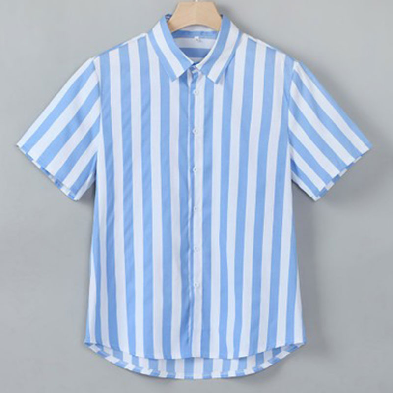 Wholesale M-2XL Men Casual Lapel Striped Short Sleeve Shirt