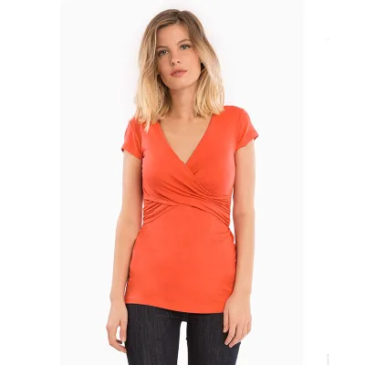 S-2XL Maternity Sexy Cross V-Neck Short Sleeve Nursing Top