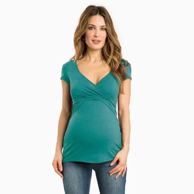 S-2XL Maternity Sexy Cross V-Neck Short Sleeve Nursing Top