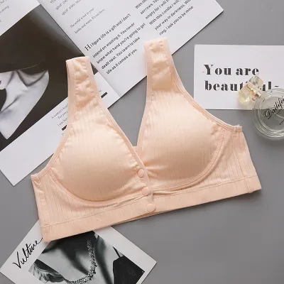 M-3XL Maternity Striped Nursing Bra with Front Buckle and Cotton Material